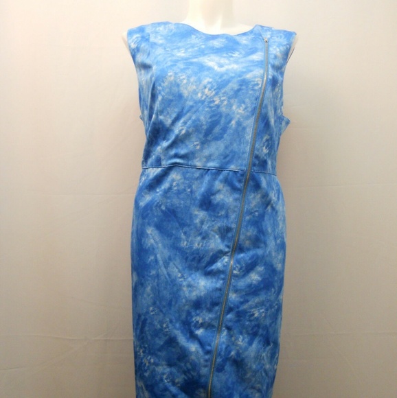 ModaMix Moto Scuba Dress Asymmetrical Blue Wash - Picture 6 of 7